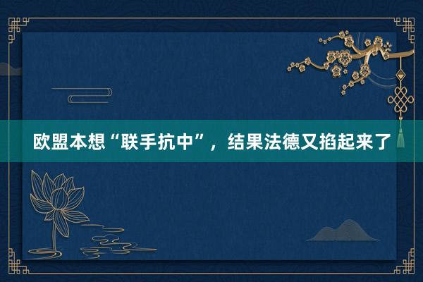 欧盟本想“联手抗中”，结果法德又掐起来了